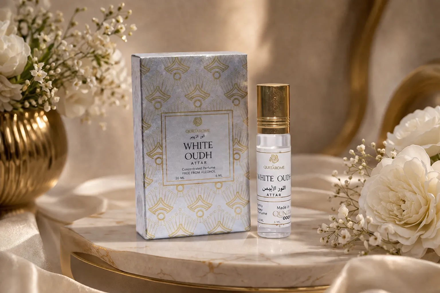 Elegant fragrance with floral and gold accents